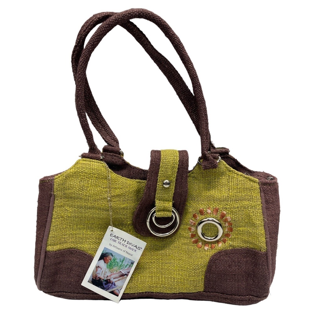Earth Divas Fair Trade Made By Artisans Of‎ Nepal Women's Purse Brown Green Hemp